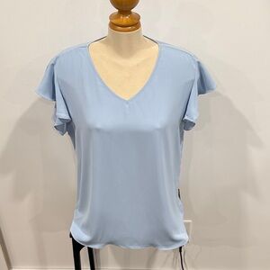 Elegant Light Blue V-Neck Blouse